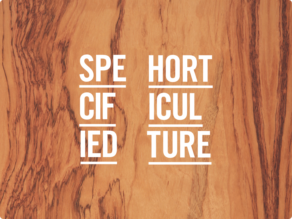 The Specified Horticulture logo on wood grain